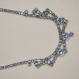 Vintage Blue Rhinestone Crystal Choker Necklace Formal Wedding Cocktail Party